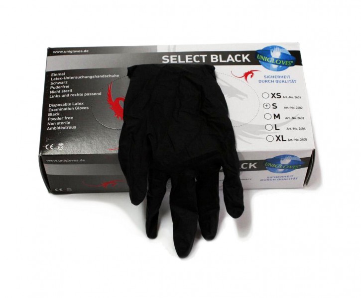 Unigloves Select Black Latex Puderfrei, 100 Stueck, Gr.M