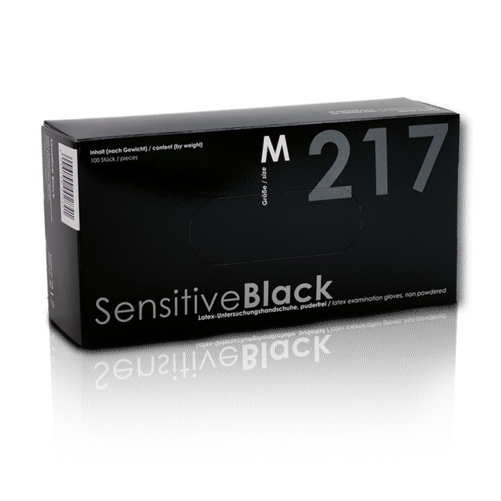 Peppler Sensitive Black Latex Handschuhe Puderfrei, 100 Stueck L